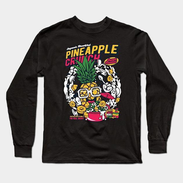 Retro Cartoon Cereal Box // Cereal Pineapple Crunch // Funny Vintage Breakfast Cereal Long Sleeve T-Shirt by SLAG_Creative